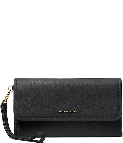 Michael Kors Jet Set Pebbled Leather Medium Flap Double Zip Wristlet