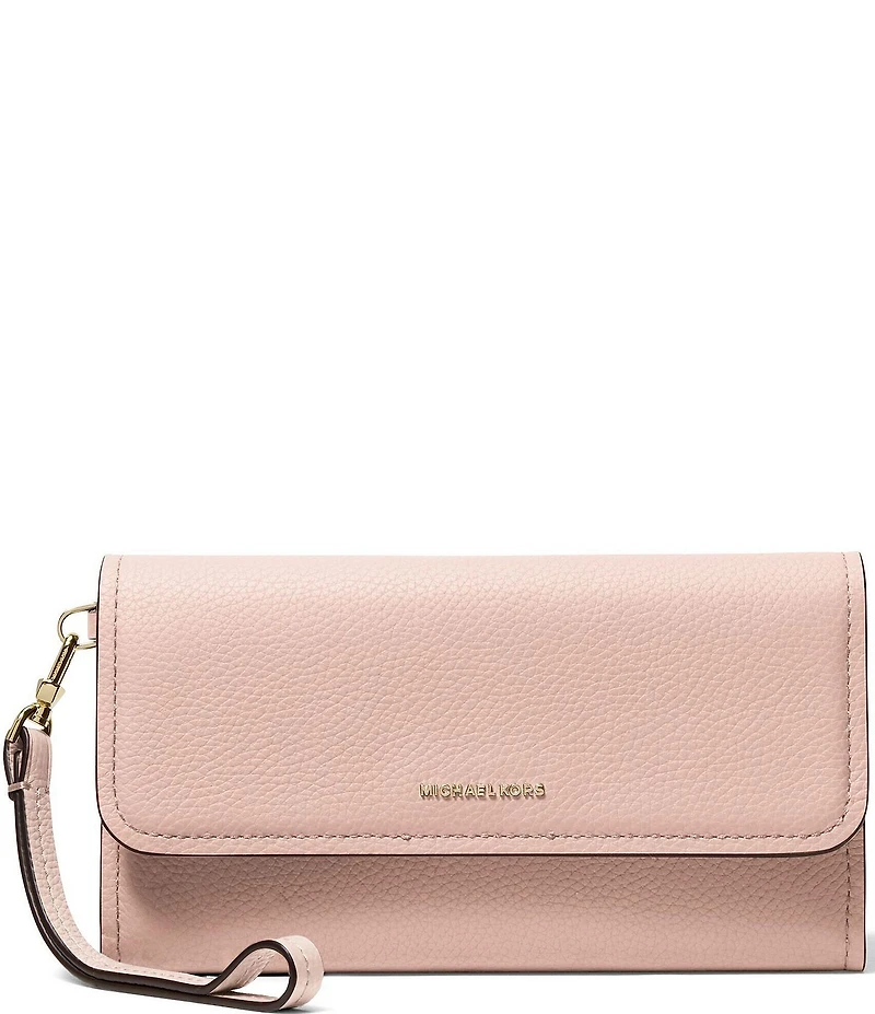 Michael Kors Jet Set Pebbled Leather Medium Flap Double Zip Wristlet