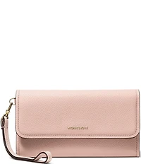 Michael Kors Jet Set Pebbled Leather Medium Flap Double Zip Wristlet