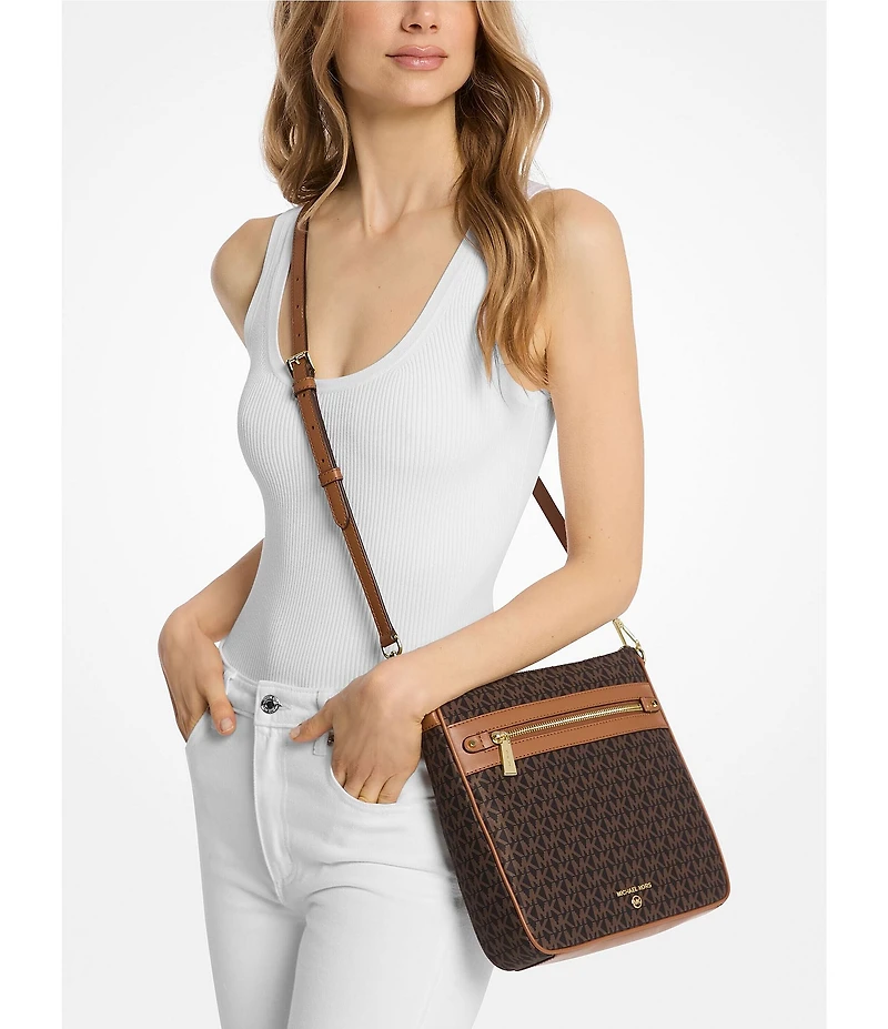 Michael Kors Jet Set Signature Logo Charm Large North South Nylon Contrast Trim Crossbody Bag