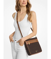 Michael Kors Jet Set Signature Logo Charm Large North South Nylon Contrast Trim Crossbody Bag