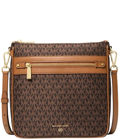 Michael Kors Jet Set Signature Logo Charm Large North South Nylon Contrast Trim Crossbody Bag