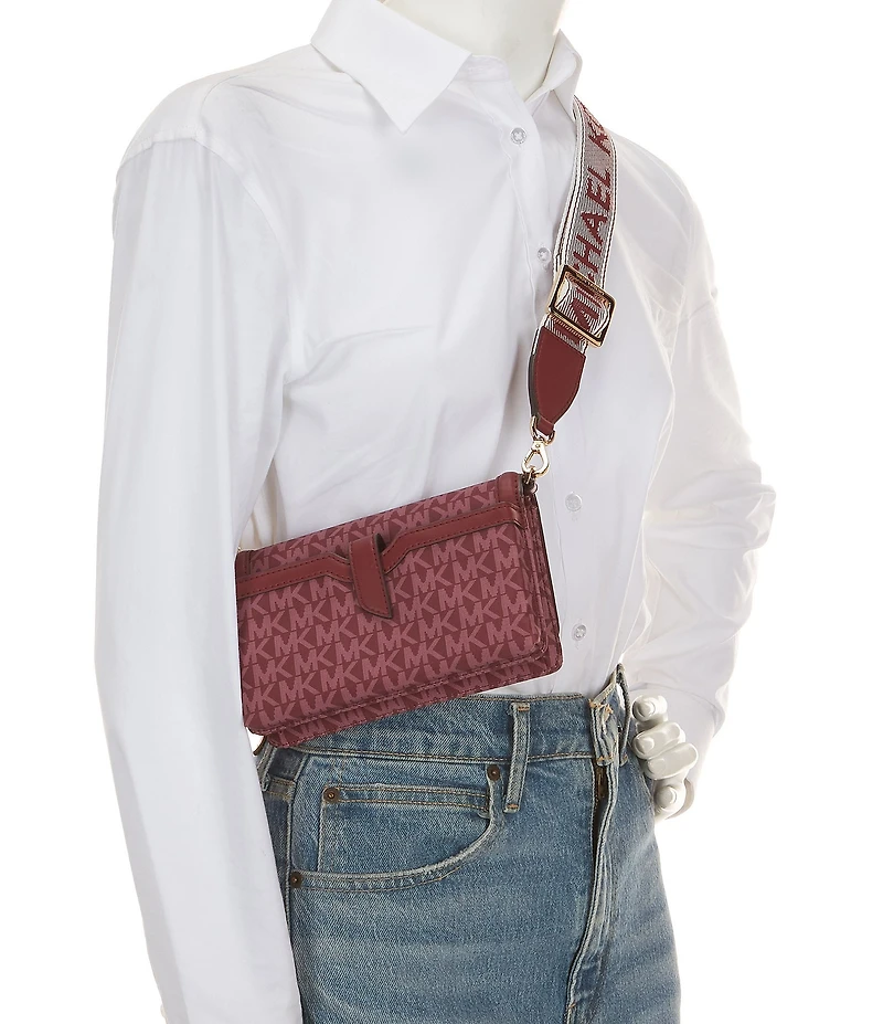 Michael Kors Nylon Jet Set Small Logo Print Smartphone Contrast Trim Crossbody Bag