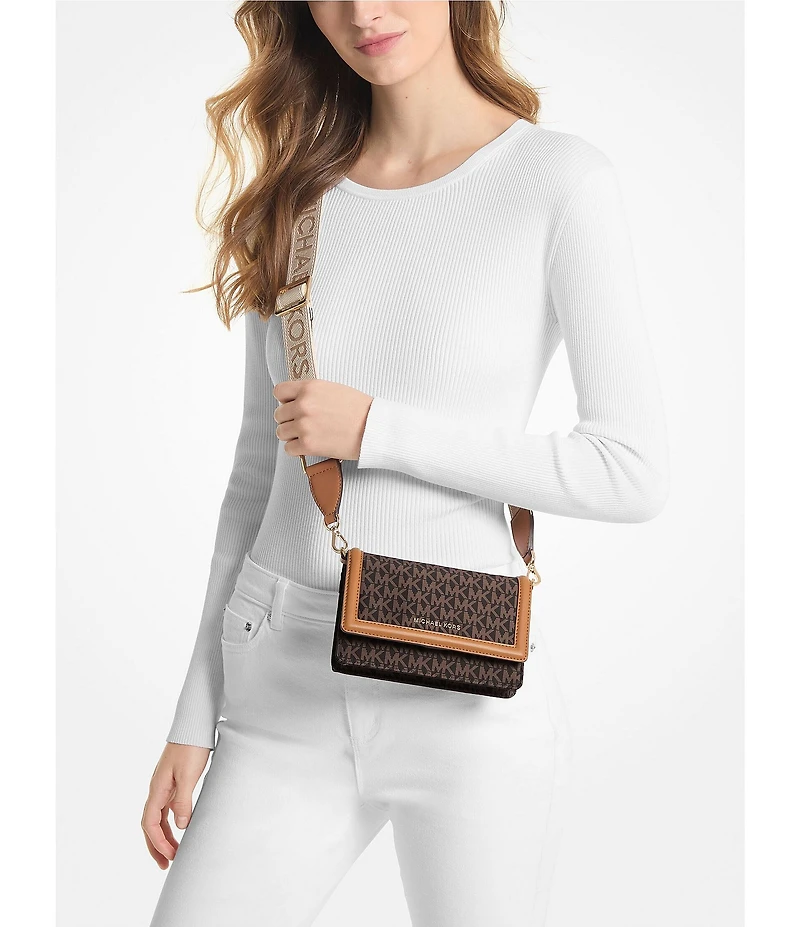 Michael Kors Nylon Jet Set Small Logo Print Smartphone Contrast Trim Crossbody Bag