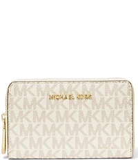 Michael Kors Jet Set Small Signature Logo Semi Lux Zip Around Card Case