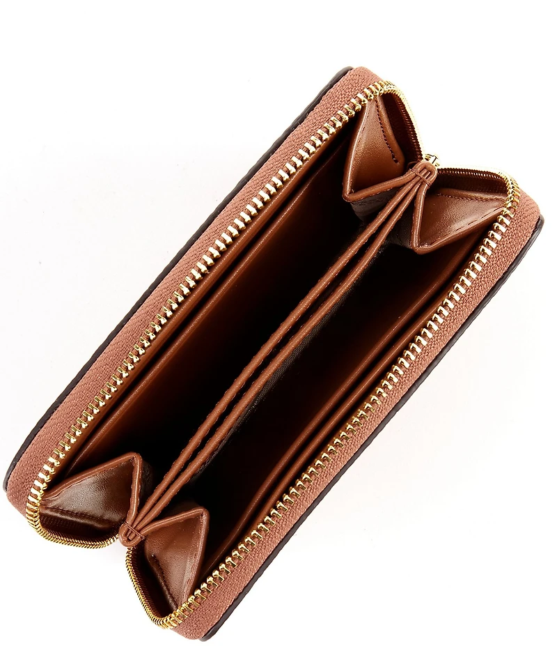 Michael Kors Jet Set Small Zip Around Gold Tone Pebble Leather Card Case Wallet