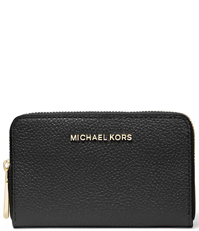Michael Kors Jet Set Small Zip Around Gold Tone Pebble Leather Card Case Wallet
