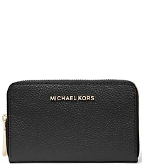 Michael Kors Jet Set Small Zip Around Gold Tone Pebble Leather Card Case Wallet