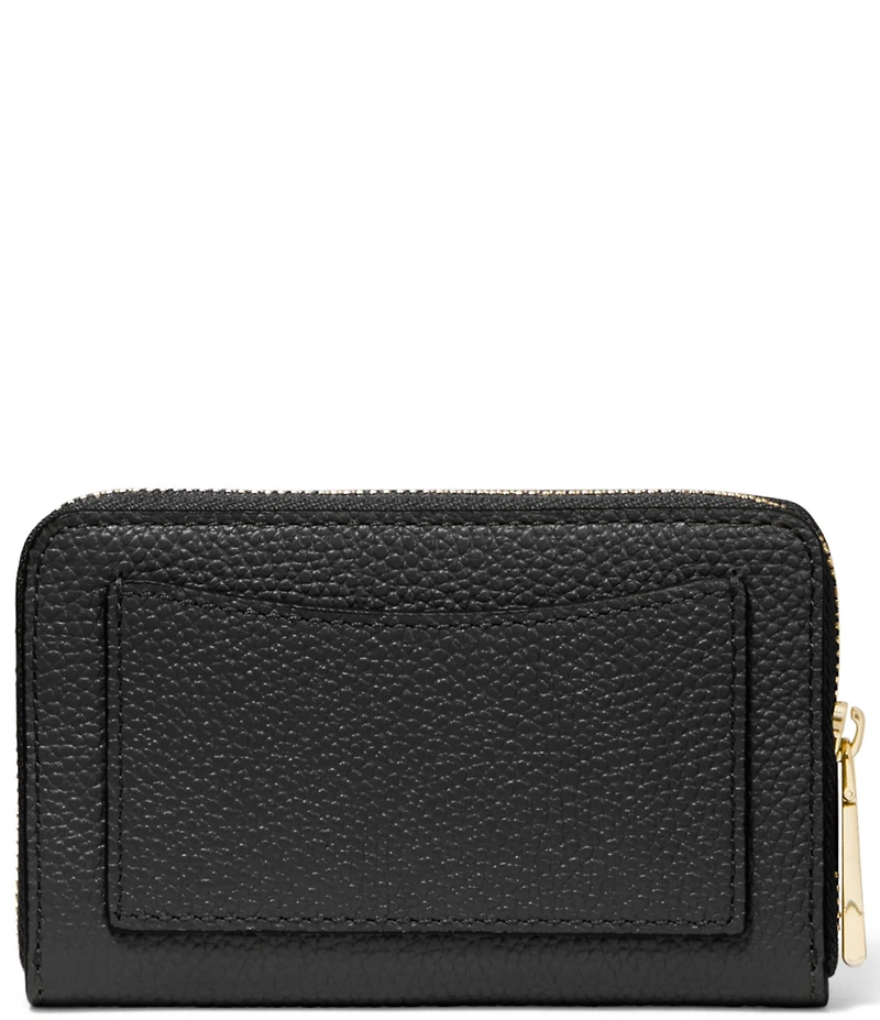 Michael Kors Jet Set Small Zip Around Gold Tone Pebble Leather Card Case Wallet