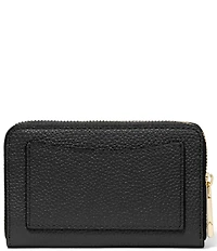 Michael Kors Jet Set Small Zip Around Gold Tone Pebble Leather Card Case Wallet
