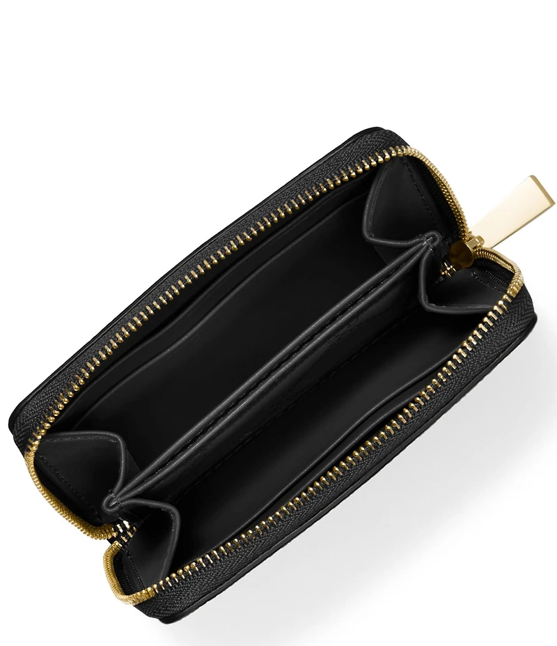 Michael Kors Jet Set Small Zip Around Gold Tone Pebble Leather Card Case Wallet