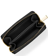 Michael Kors Jet Set Small Zip Around Gold Tone Pebble Leather Card Case Wallet