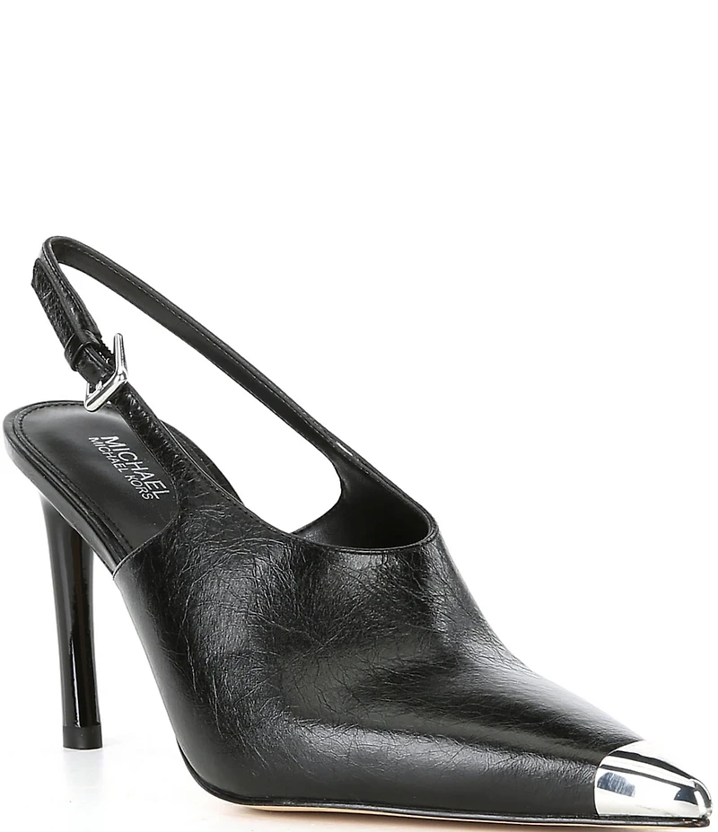 Michael Kors Kasia Crushed Leather Cap Toe Slingback Pumps
