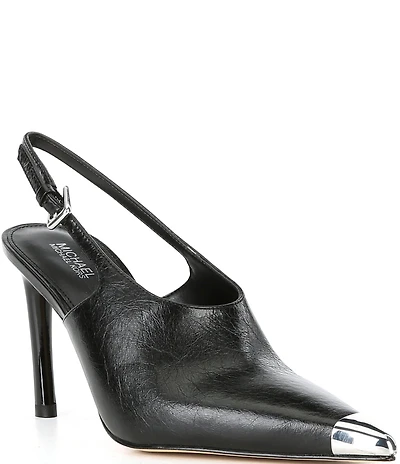 Michael Kors Kasia Crushed Leather Cap Toe Slingback Pumps