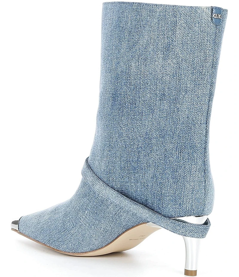 Michael Kors Kasia Mid Washed Denim Pointed Cap Toe Booties