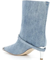 Michael Kors Kasia Mid Washed Denim Pointed Cap Toe Booties