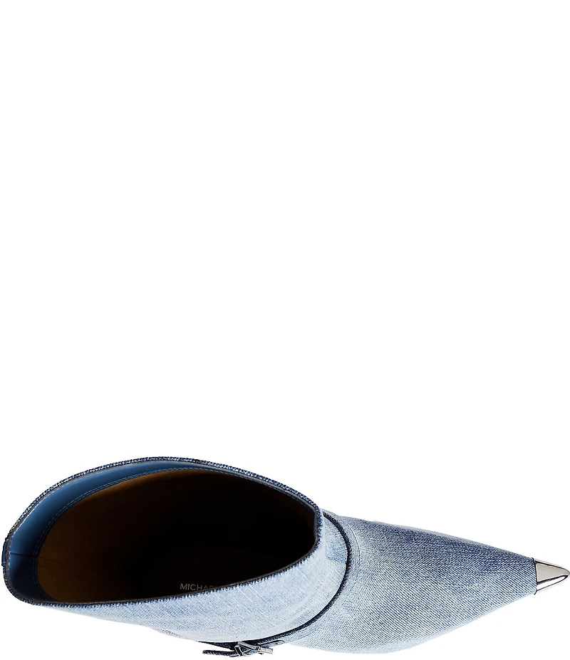 Michael Kors Kasia Mid Washed Denim Pointed Cap Toe Booties