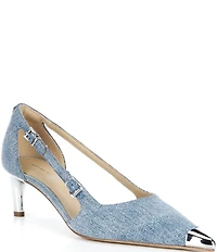 Michael Kors Kasia Mid Washed Denim Pointed Cap Toe Pumps