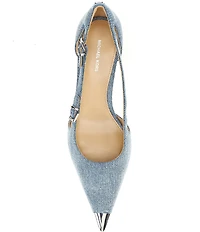Michael Kors Kasia Mid Washed Denim Pointed Cap Toe Pumps