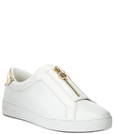 Michael Kors Keaton Leather MK Logo Detail Zipper Sneakers