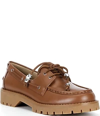 Michael Kors Kenny Leather Logo Bead Tie Boat Shoes
