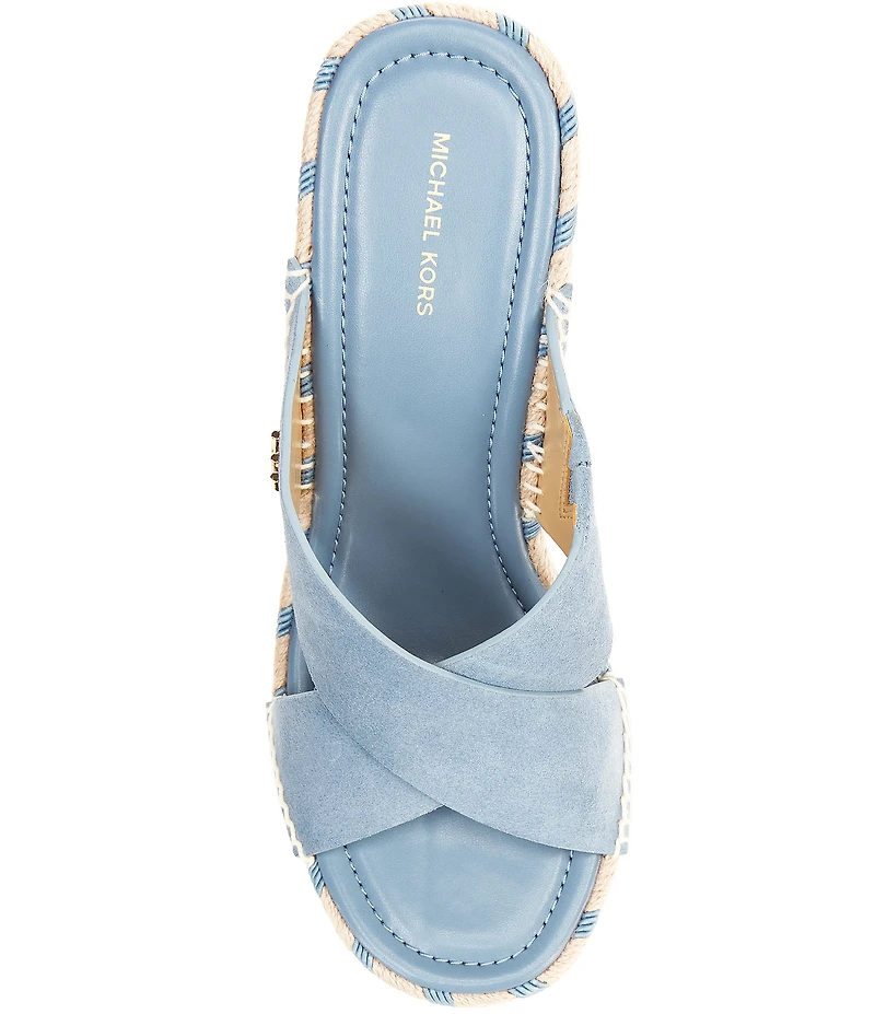 Michael Kors Kenzie Suede Banded Patterned Espadrille Wedge Sandals
