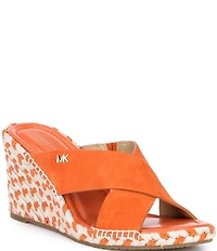 Michael Kors Kenzie Suede Banded Patterned Espadrille Wedge Sandals