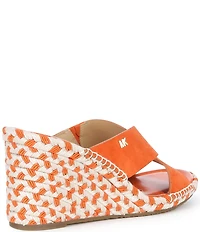 Michael Kors Kenzie Suede Banded Patterned Espadrille Wedge Sandals