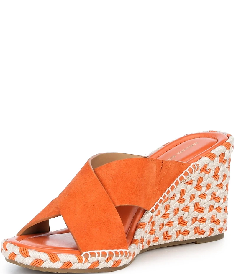 Michael Kors Kenzie Suede Banded Patterned Espadrille Wedge Sandals
