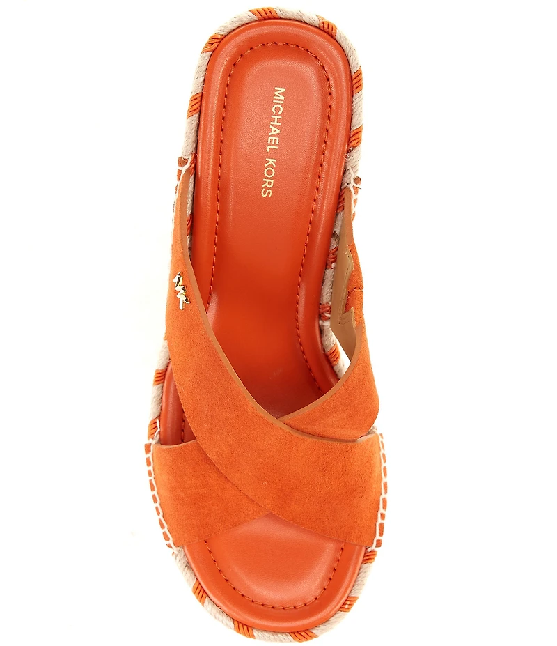 Michael Kors Kenzie Suede Banded Patterned Espadrille Wedge Sandals
