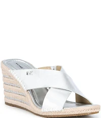 Michael Kors Kenzie Metallic Leather Espadrille Slide Wedge Sandals