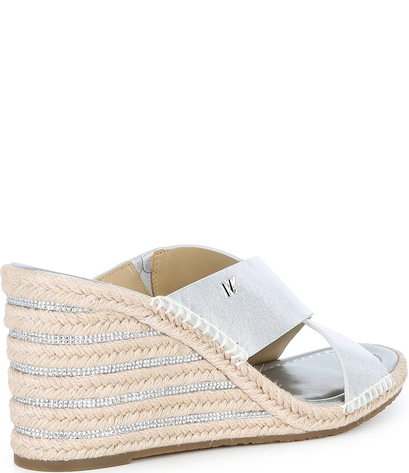 Michael Kors Kenzie Metallic Leather Espadrille Slide Wedge Sandals