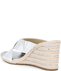 Michael Kors Kenzie Metallic Leather Espadrille Slide Wedge Sandals