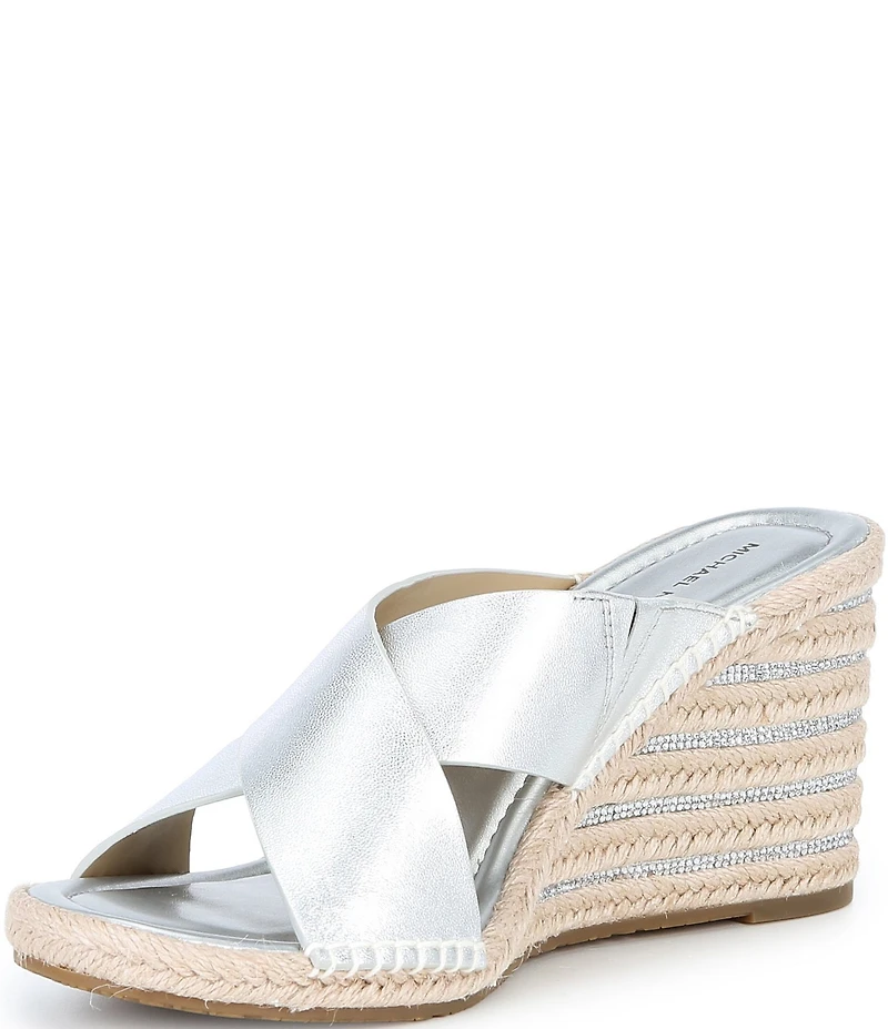 Michael Kors Kenzie Metallic Leather Espadrille Slide Wedge Sandals