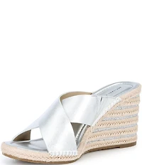 Michael Kors Kenzie Metallic Leather Espadrille Slide Wedge Sandals