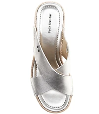 Michael Kors Kenzie Metallic Leather Espadrille Slide Wedge Sandals
