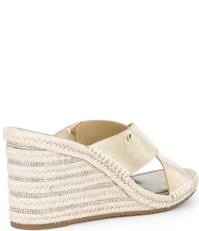 Michael Kors Kenzie Metallic Leather Espadrille Slide Wedge Sandals