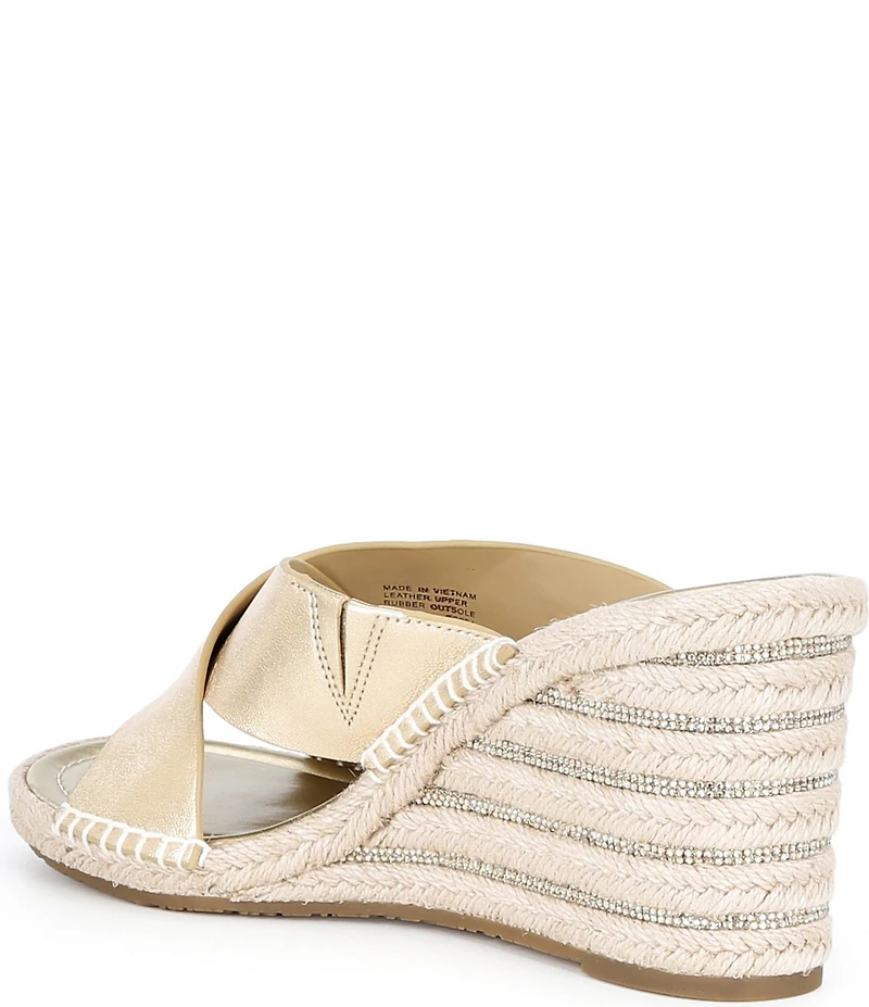 Michael Kors Kenzie Metallic Leather Espadrille Slide Wedge Sandals