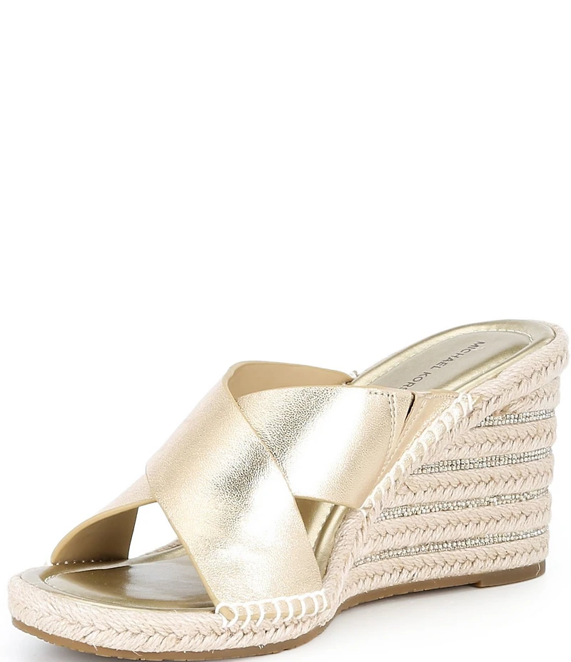 Michael Kors Kenzie Metallic Leather Espadrille Slide Wedge Sandals