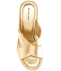 Michael Kors Kenzie Metallic Leather Espadrille Slide Wedge Sandals