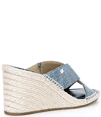 Michael Kors Kenzie Washed Denim Espadrille Slide Wedge Sandals