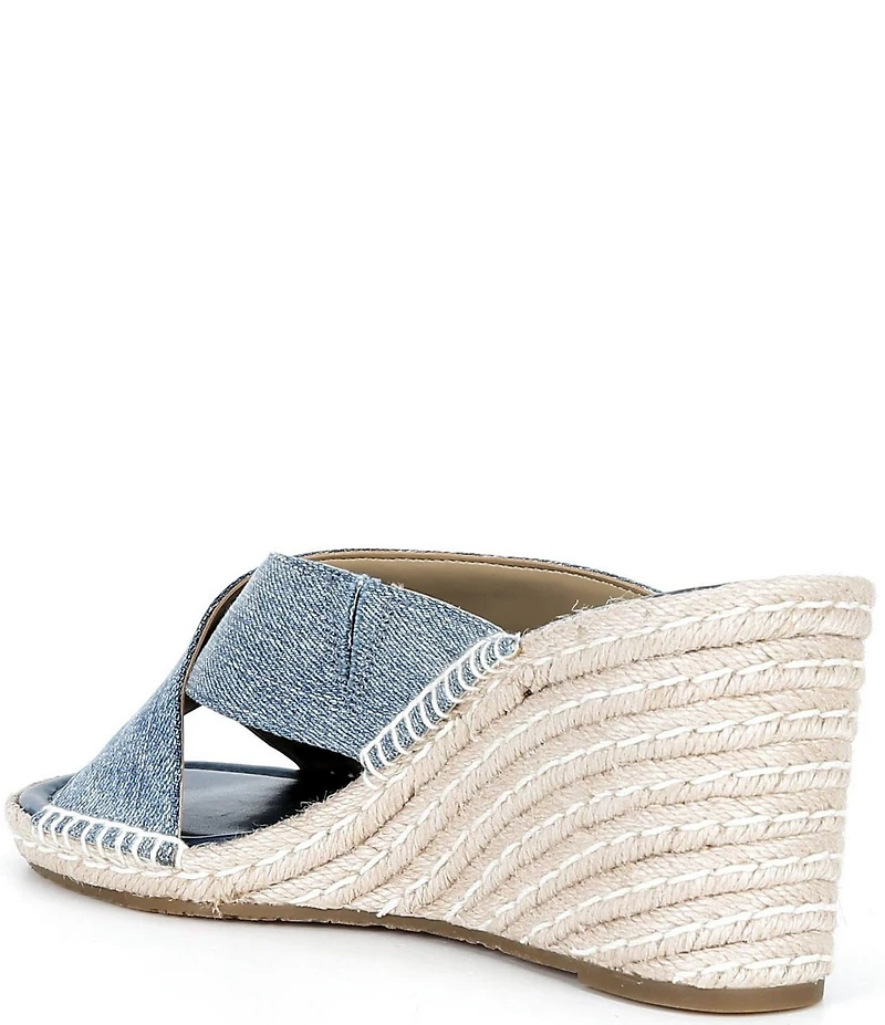 Michael Kors Kenzie Washed Denim Espadrille Slide Wedge Sandals