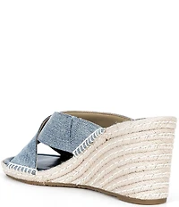 Michael Kors Kenzie Washed Denim Espadrille Slide Wedge Sandals