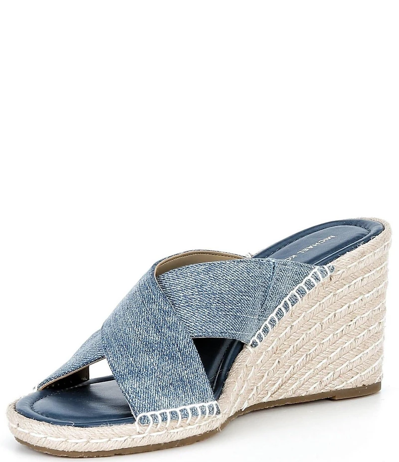 Michael Kors Kenzie Washed Denim Espadrille Slide Wedge Sandals