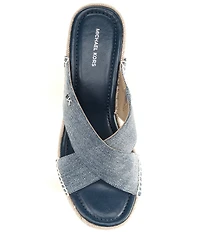 Michael Kors Kenzie Washed Denim Espadrille Slide Wedge Sandals