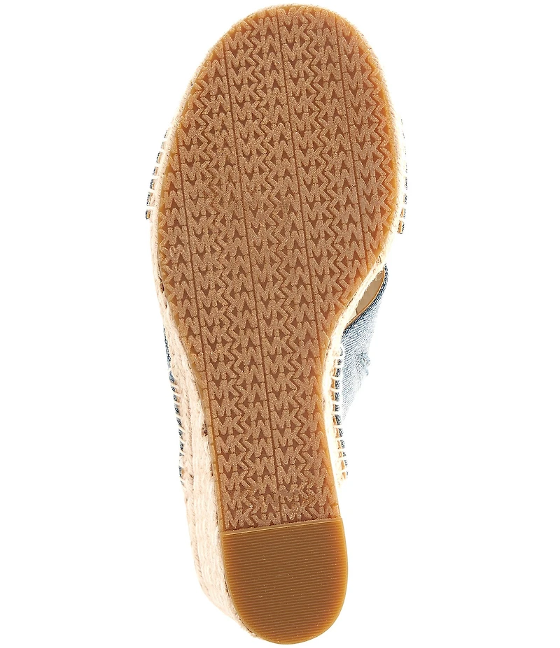Michael Kors Kenzie Washed Denim Espadrille Slide Wedge Sandals
