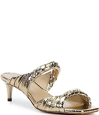 Michael Kors Kiana Mid Metallic Snake Embossed Leather Dress Slide Sandals