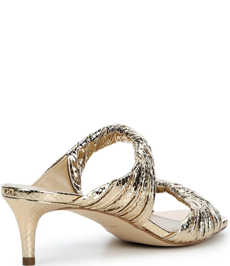 Michael Kors Kiana Mid Metallic Snake Embossed Leather Dress Slide Sandals
