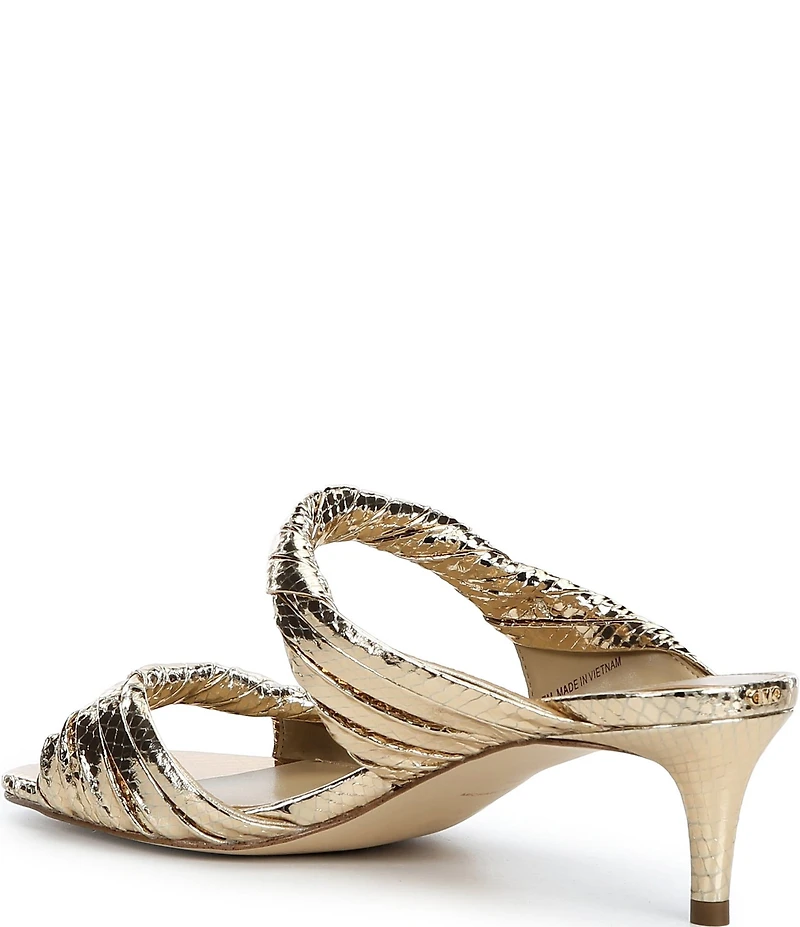 Michael Kors Kiana Mid Metallic Snake Embossed Leather Dress Slide Sandals