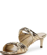 Michael Kors Kiana Mid Metallic Snake Embossed Leather Dress Slide Sandals